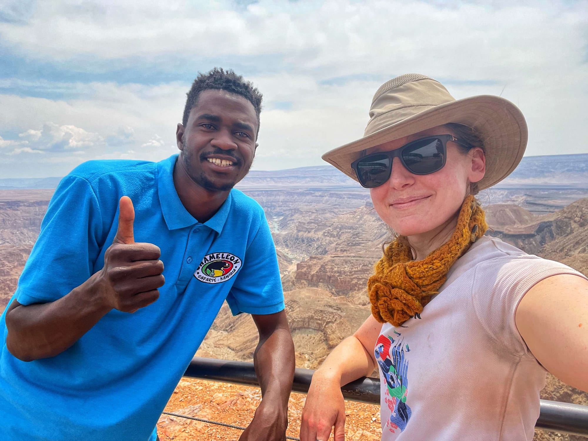 Clara Ritger and her tour guide in Fish River canyon, Namibia.