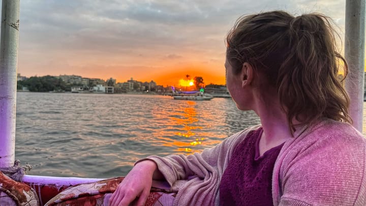Clara Ritger watching the sunset on the Nile River in Cairo, Egypt.
