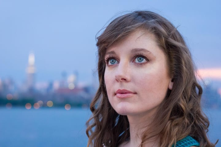 Clara Ritger looking skyward in New York.