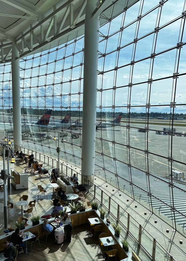 Elevated view of the airport tarmac.